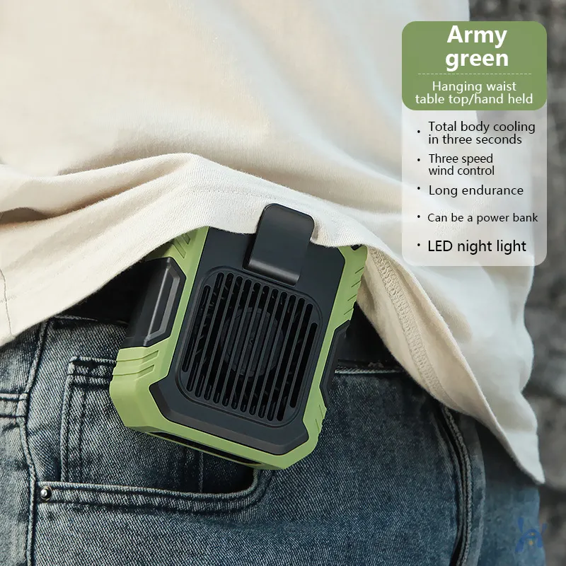 Hot Sales 3 In 1 Hands-Free Wearable Fan 6000Mah Rechargeable Waist Clip Fan