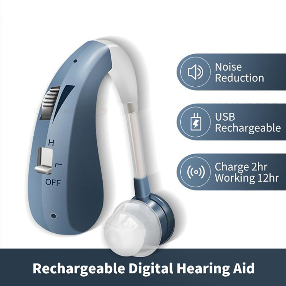 USB Rechargeable Amplifier Earhook Hearing Aid Headset