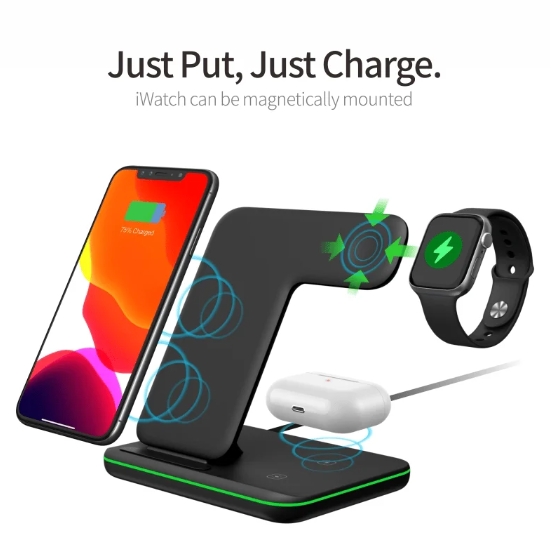 Wireless charging dock 3-in-1, charges your phone, watch and headphones at the same time