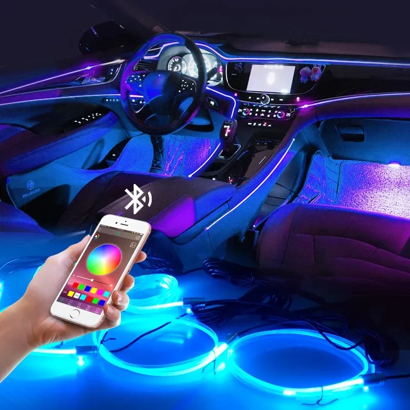 Car ambient light fibre optic LED glowing light door slit light APP sound control car instrument music atmosphere light cold light