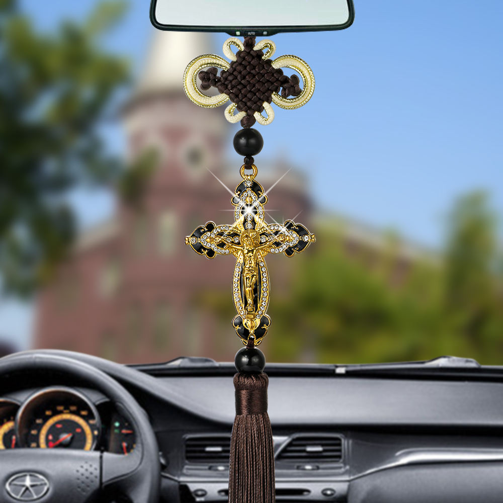 Original Gold Cross Alloy metal car hanging decoration colorless auto rearview mirror pendant