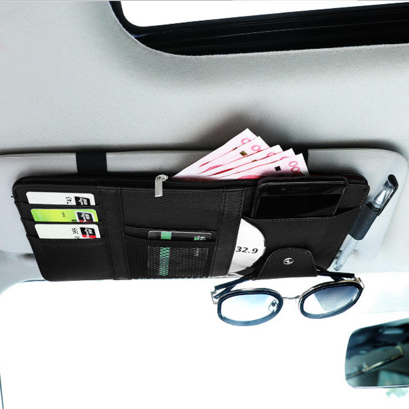 Car visor multifunctional storage car glasses clip with zip models card bag ticket holder