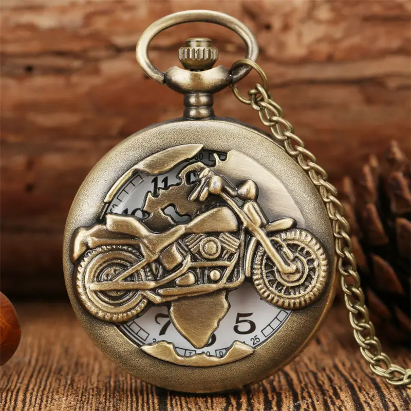 3D Retro Hollow Out Punk Bronze Motorcycle Men's Quartz Pocket Watch