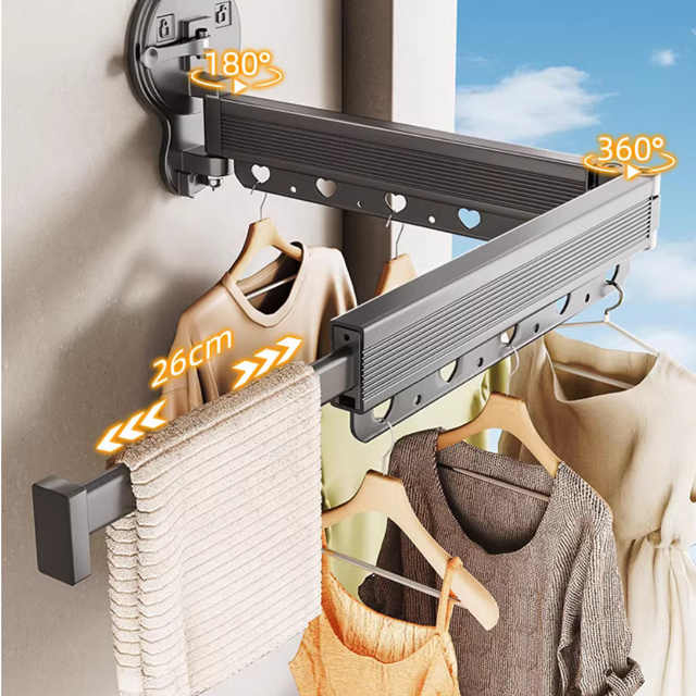 Suction Cup Wall Mount Folding Clothes Drying Rack