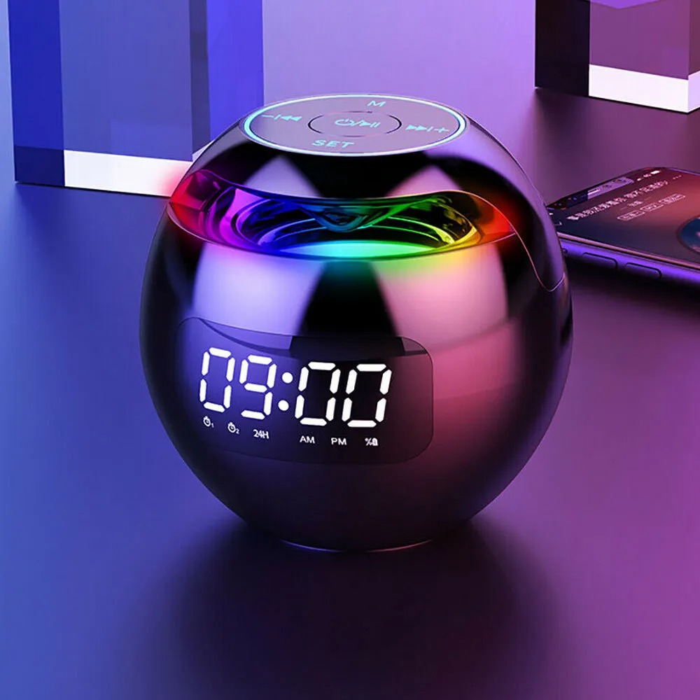 LED Display Alarm Clock Modern Ball Music Speaker Radio Music Player Clock TF/FM